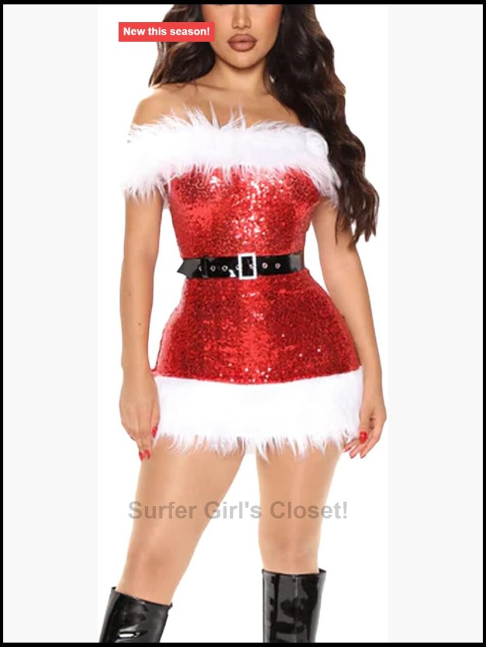 Sequin Velvet Babydoll Chemise Christmas Santa Costume Dress